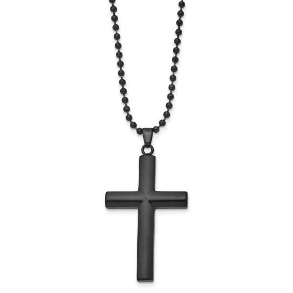 Stainless Steel Black Rhodium Black Diamond Cross Necklace, 24 Inch - Black  Bow Jewelry Company