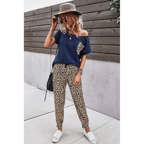 Women's Solid Leopard Top and Pants Set product image