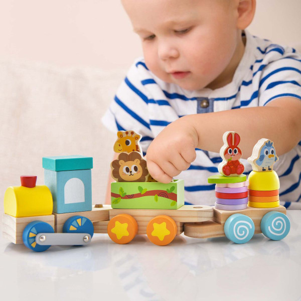 Costway Wooden Stackable Train Set with Animal Toys product image