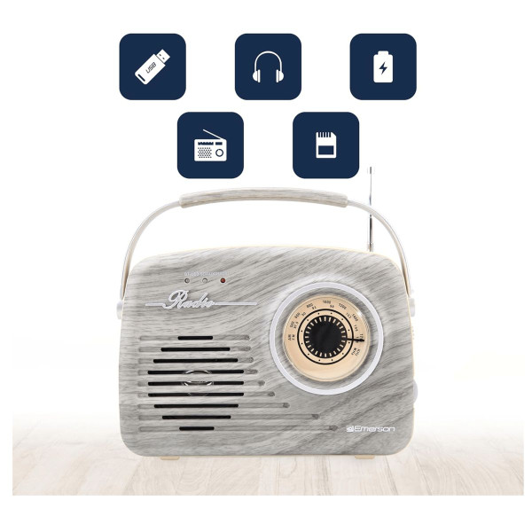 Emerson Portable Retro Radio with Built-In Rechargeable Battery product image