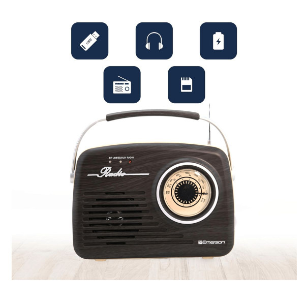 Emerson Portable Retro Radio with Built-In Rechargeable Battery product image