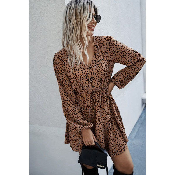 Women's Ditsy Leopard Print Waist Tie Dress product image