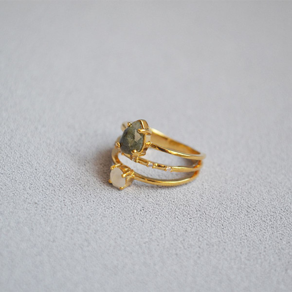 Natural Dark Green Gem Filled Moonstone Ring product image