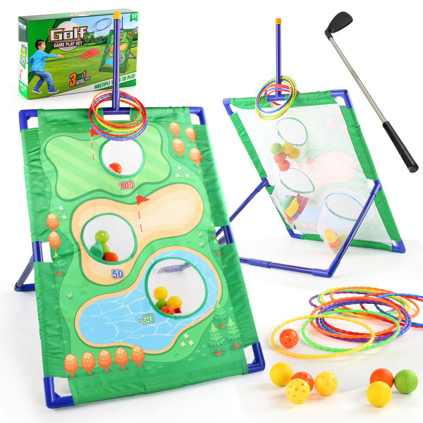 3 in 1 Golf Throwing Game Set for Kids -Golf Game,12 Golf Ball,12 ferrules,6 sandbags,Golf Clubs, Indoor Outdoor Birthday Gifts for Girls Boys product image