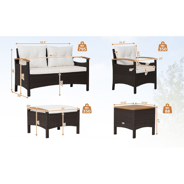 7-Piece Rattan Patio Sofa Set with Acacia Wood Tabletop & Armrests product image