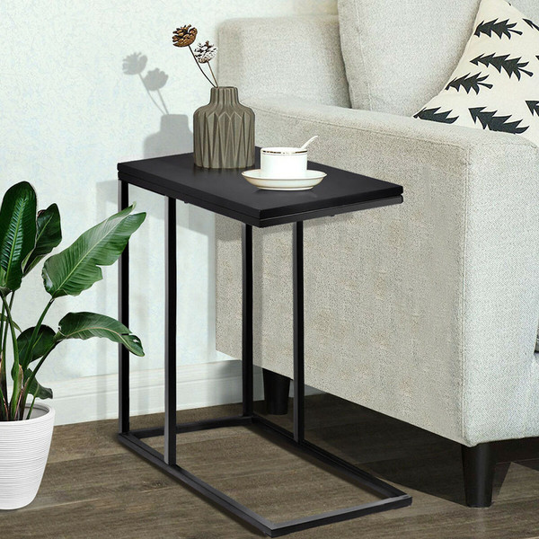 Black Wood and Steel C-Shape Side Table product image