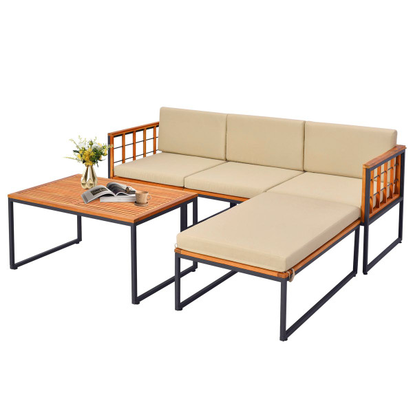 5-Piece Acacia Wood Patio Furniture Set with Coffee Table & Ottoman product image