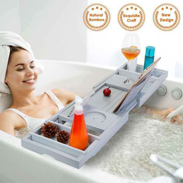 NewHome™ Bamboo Adjustable Width Bathroom Caddy Tray product image