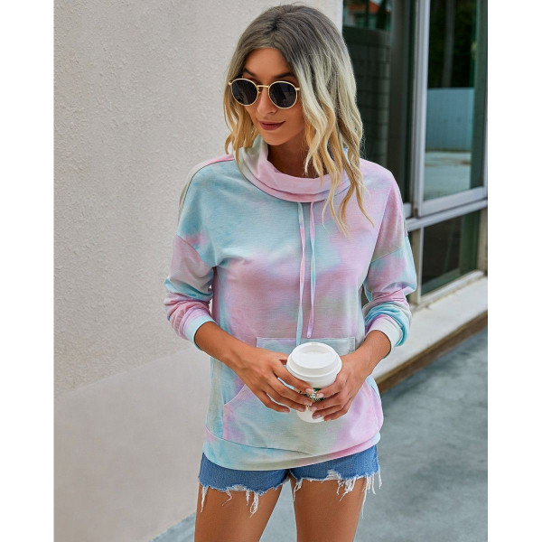 Women's Pastel Cotton Candy Tie-Dye Cowl Neck Hoodie product image