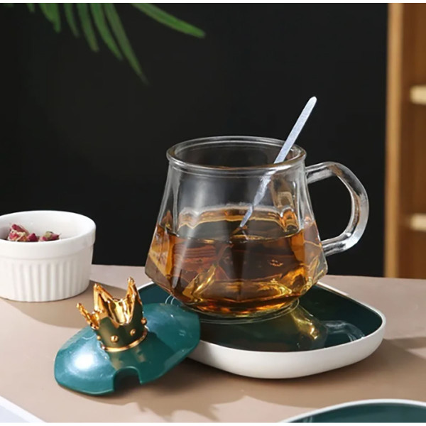 Heated Glass Mug Set with Warming Pad and Spoon product image