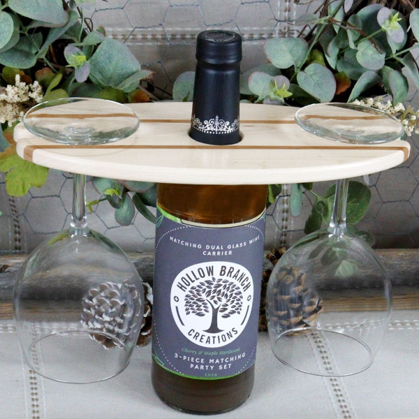 Wooden Wine Bottle and Wine Glass Carrier Holder product image