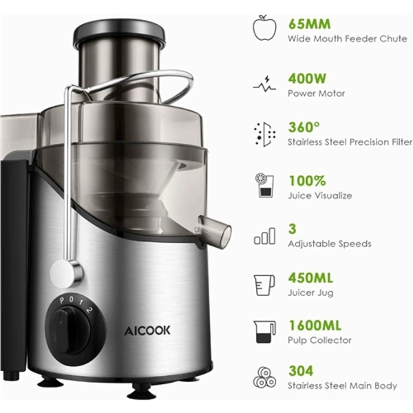 AICOOK® 3-Speed Centrifugal Stainless Steel Juicer product image