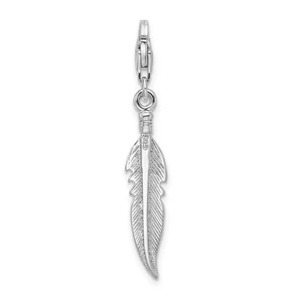 Sterling Silver Rhodium-Plated 3D Polished Feather Charm product image