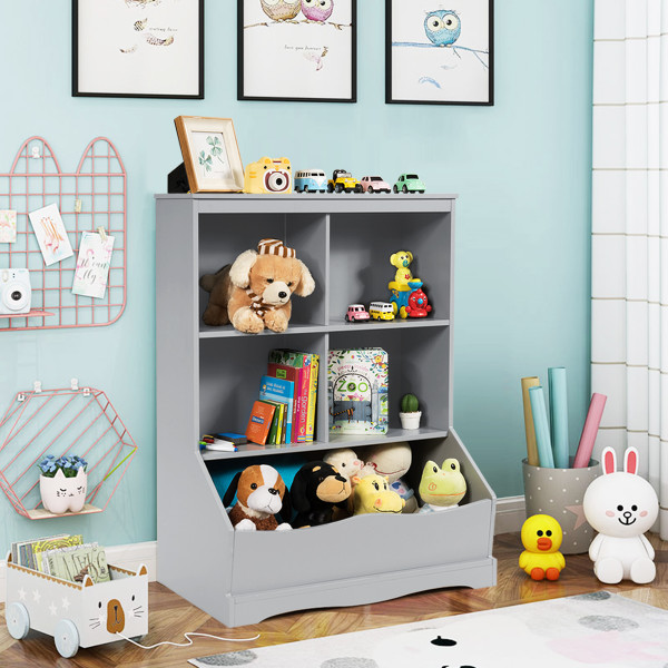 Kids' 3-Tier Multi-Functional Bookcase with 5 Open Storage Compartments product image