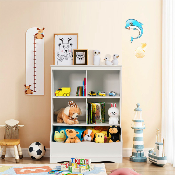 Kids' 3-Tier Multi-Functional Bookcase with 5 Open Storage Compartments product image