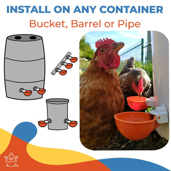Automatic Chicken Water Cup Set of 5 | Chicken Water Feeder Suitable for Chickens, Duck, Goose, Turkey and Bunny | Poultry Water Feeder Kit product image