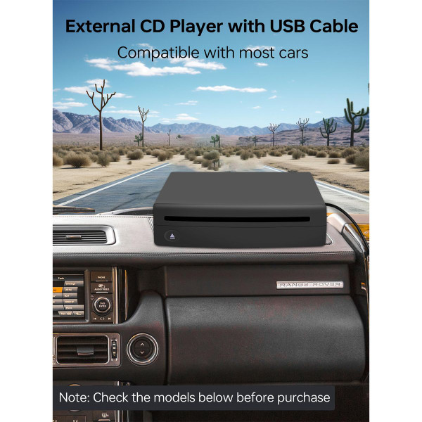 External USB CD Player for Car,Homlab Portable Plugs in CD Player with Extra USB Cable,for Car Without CD Player,Laptop,TV,Mac,Computer,for Android 4.4 and Above Navigation,Black product image