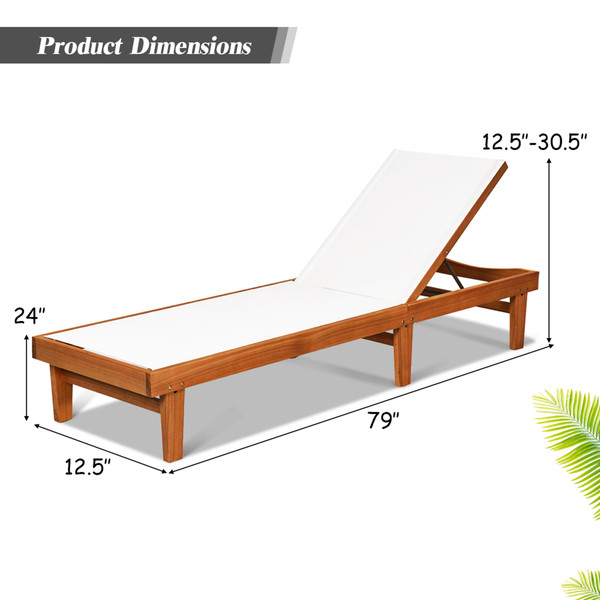 Outdoor Wood Chaise Lounge Chair with 5-Postion Adjustable Back product image