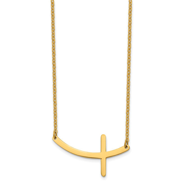 Polished Yellow IP-Plated Stainless Steel Sideways Cross Necklace product image