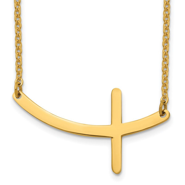 Polished Yellow IP-Plated Stainless Steel Sideways Cross Necklace product image