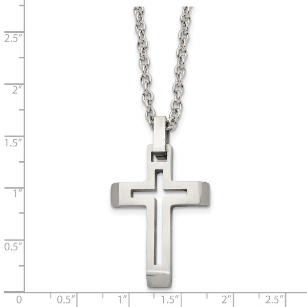 Brushed and Polished Stainless Steel Cut-Out Cross Necklace  product image