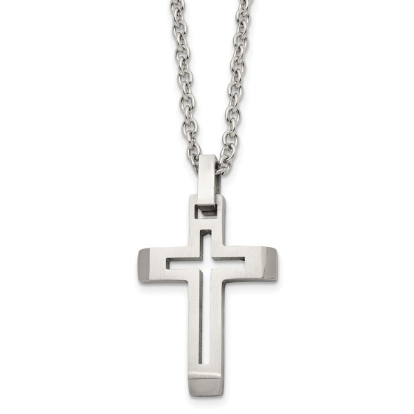 Brushed and Polished Stainless Steel Cut-Out Cross Necklace  product image