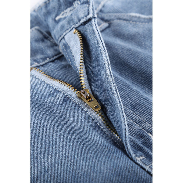 Women's Lina Distressed Ripped Rolled Hem Sky Blue Denim Shorts product image