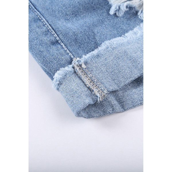 Women's Lina Distressed Ripped Rolled Hem Sky Blue Denim Shorts product image