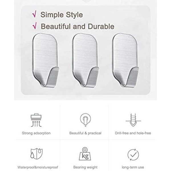 Self-Adhesive Multiuse Stainless Steel Wall Hanger Hook (3-Pack) product image