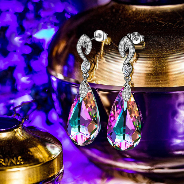 14K White Gold-Plated Colored Swarovski Teardrop Pavé Earrings product image