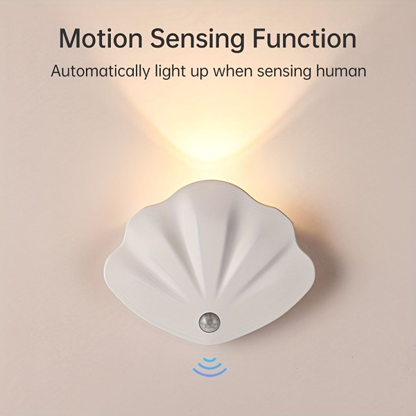 Motion Sensor LED Wall Lamp,USB Type-C Night Lighting Wireless For Living Room,Home Staircase Shell Decoration Color White product image