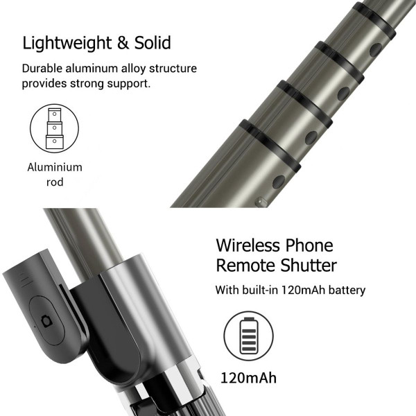 3 in 1 Phone Gimbal Stabilizer Selfie Stick Tripod 5-Section with Remote Shutter Phone Clamp Smart Rotatable product image