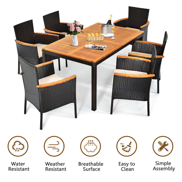 7-Piece Rattan Patio Dining Set with Stackable Chairs & Umbrella Hole product image