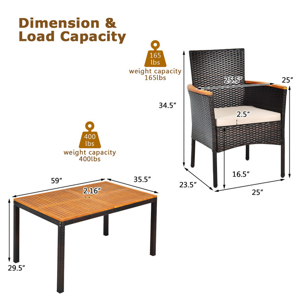 7-Piece Rattan Patio Dining Set with Stackable Chairs & Umbrella Hole product image