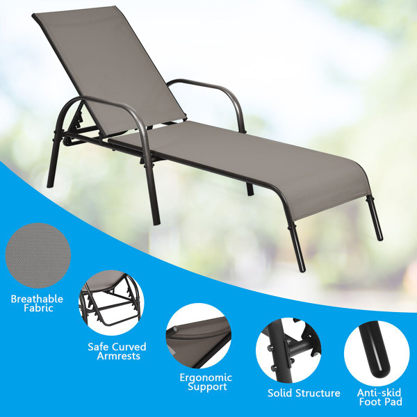 Outdoor Patio Lounge Chair Chaise Fabric with Adjustable Recliner product image