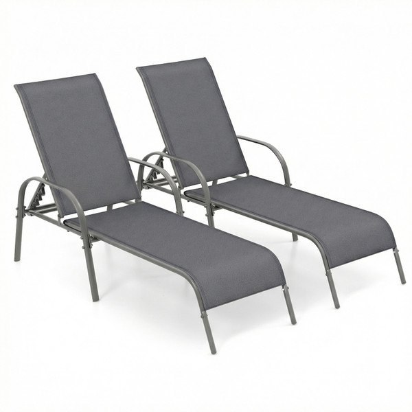 Outdoor Patio Lounge Chair Chaise Fabric with Adjustable Recliner product image