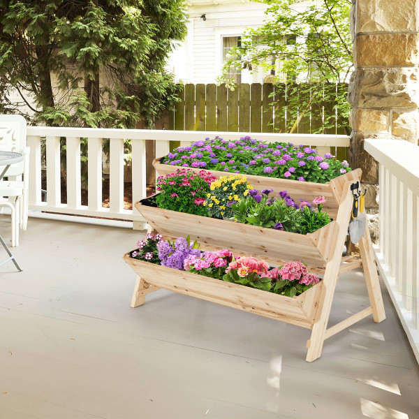 3-Tier Wooden Vertical Raised Garden Bed with Storage Shelf product image