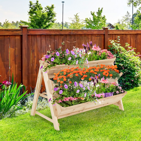 3-Tier Wooden Vertical Raised Garden Bed with Storage Shelf product image