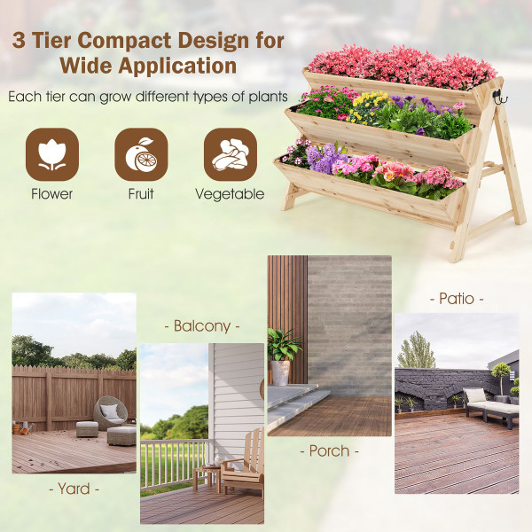 3-Tier Wooden Vertical Raised Garden Bed with Storage Shelf product image