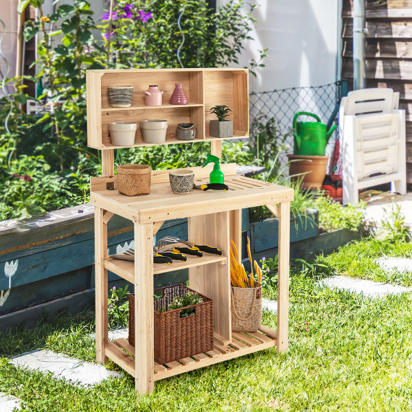 3-Tier Wooden Vertical Raised Garden Bed with Storage Shelf product image