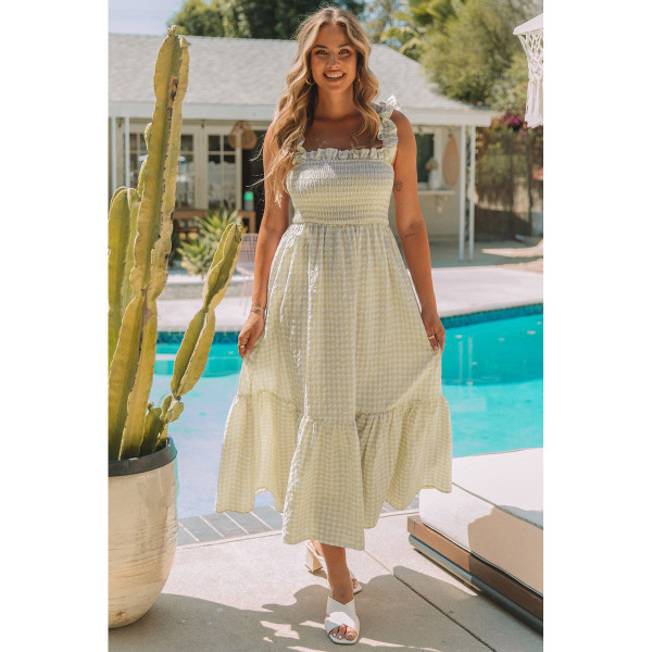 Jayleen Plaid Ruffled Sleeve Smocked Maxi Dress product image