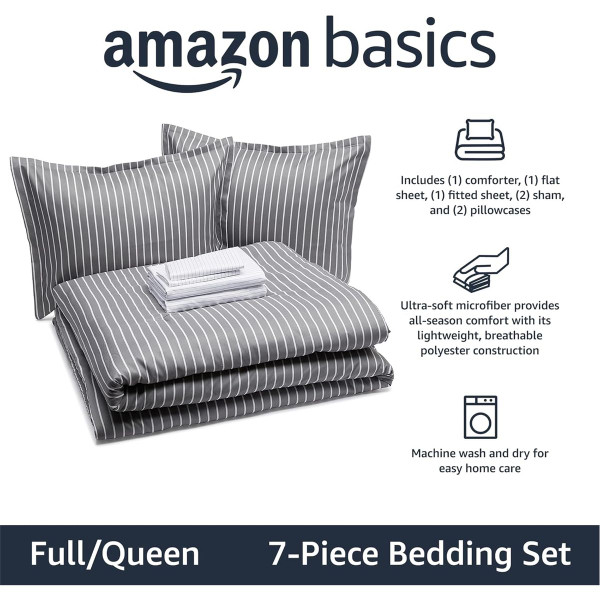 7-Piece Full/Queen Ultra-Soft Microfiber Bed-in-a-Bag by Amazon Basics® product image