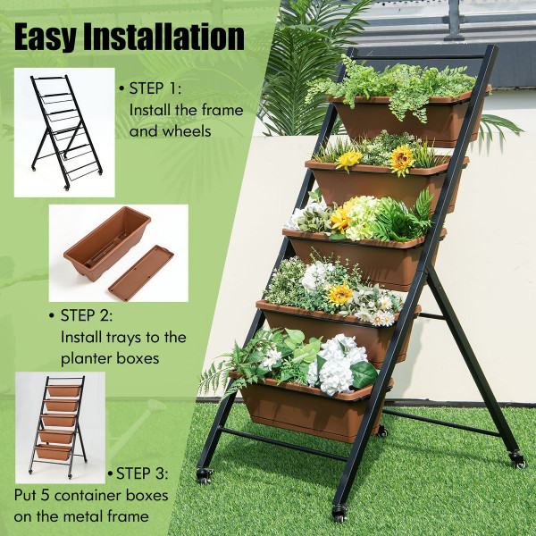 5-Tier Vertical Raised Garden Bed Planter with Wheels product image