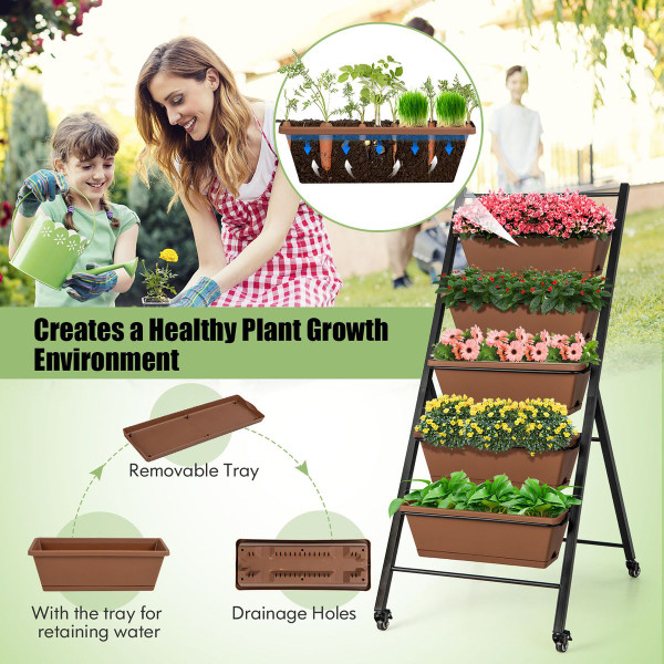 5-Tier Vertical Raised Garden Bed Planter with Wheels product image