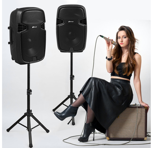 Portable Dual 15" 2000-Watt Powered Speakers with Microphone and Remote product image