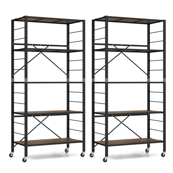 5-Tier Foldable Shelving Unit with Detachable Wheels (1 or 2-Pack) product image