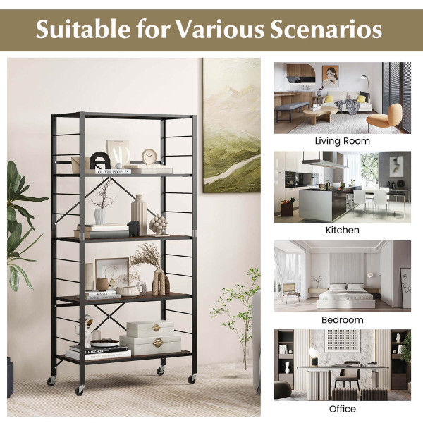 5-Tier Foldable Shelving Unit with Detachable Wheels (1 or 2-Pack) product image