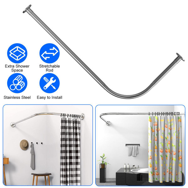 NewHome™ Curved Corner L-Shaped Curtain Shower Rod product image