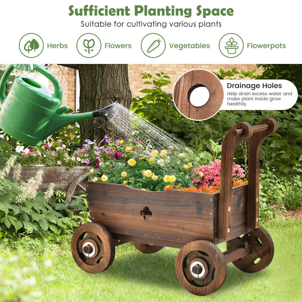 Decorative Wooden Wagon Cart Plant Stand product image