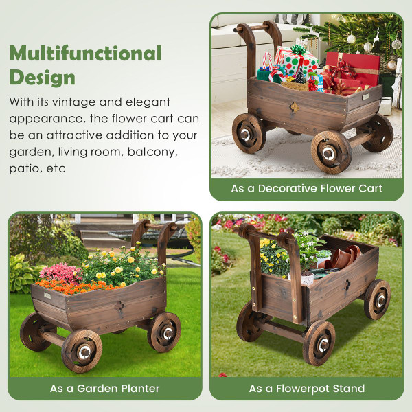 Decorative Wooden Wagon Cart Plant Stand product image